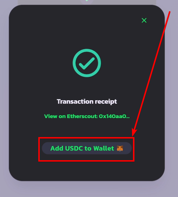 The Add USDC to Wallet button