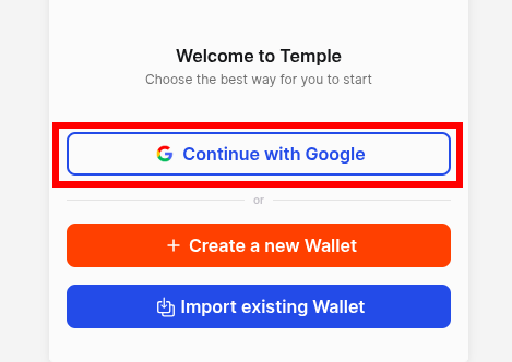 Initial authorization menu Temple Wallet