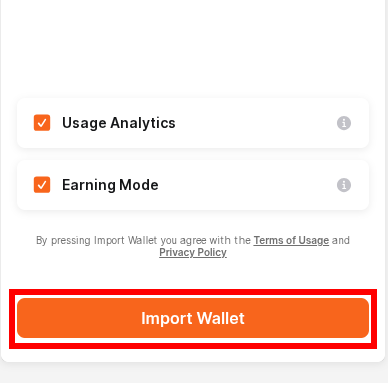 Final wallet import menu